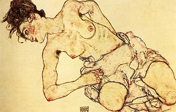 Kneeling Female Seme-Nude, 1917 - Egon Scheile reproduction oil painting