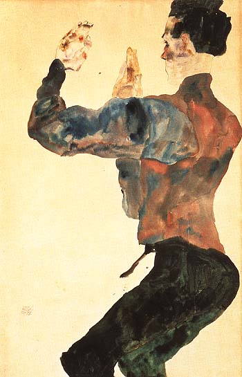 Self-Portrait with Raised Arms, Back View 1912 - Egon Scheile reproduction oil painting