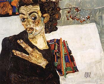 Self-Portrait with Black Clay Vase and Spread Fingers 1911 - Egon Scheile reproduction oil painting