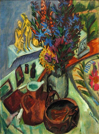 Still Life with Jug and African Bowl - Ernst Kirchner reproduction oil painting