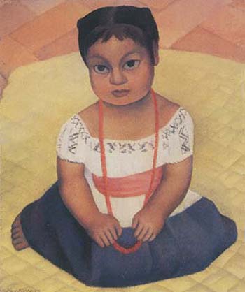 Kneeling Child on Yellow Background - Diego Rivera reproduction oil painting