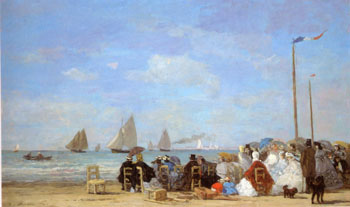 Beach Scene at Trouville 1863 - Eugene Boudin reproduction oil painting