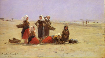 Women on the Beach at Berck 1881 - Eugene Boudin reproduction oil painting