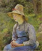 Peasant Girl with a Straw Hat - Camille Pissarro reproduction oil painting