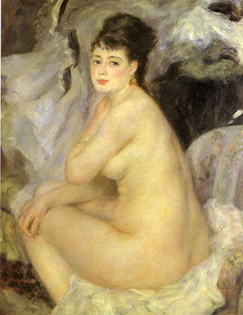 Nude seated on a Sofa 1876 - Pierre Auguste Renoir reproduction oil painting
