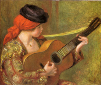 Young Spanish Woman with a Guitar 1898 - Pierre Auguste Renoir reproduction oil painting