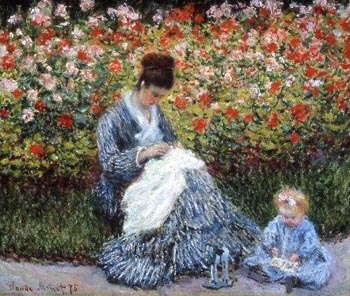 Camille Monet with a Child in Painter's Garden at Argenteuil, 1875 - Claude Monet reproduction oil painting
