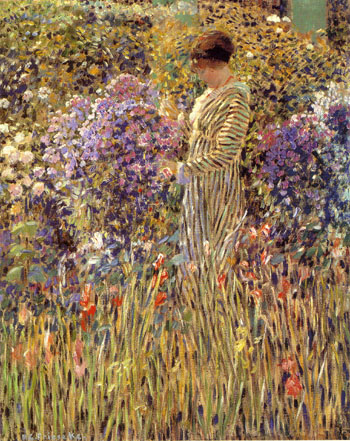 Lady in a Garden 1912 - Frederick Carl Frieseke reproduction oil painting