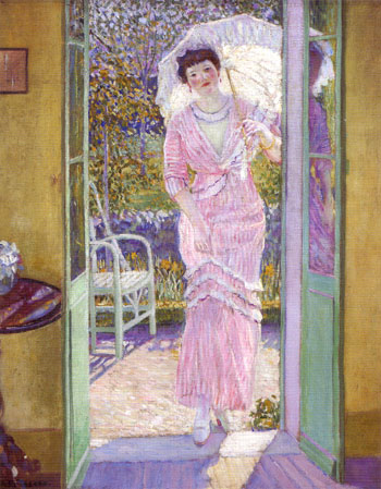 In the Doorway (Good Morning) 1913 - Frederick Carl Frieseke reproduction oil painting