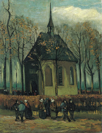 Congregation Leaving the Reformed Church un Nuenen 1884 - Vincent van Gogh reproduction oil painting