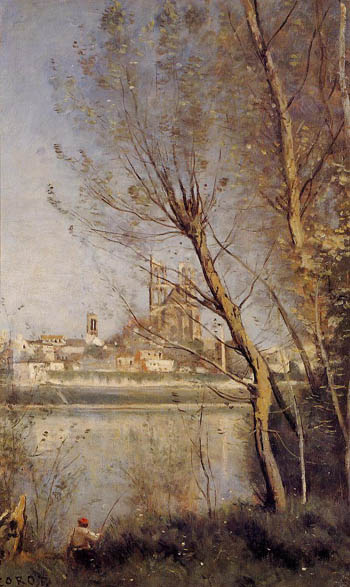 Nantes Cathedral and the City Seen throuth the Trees - Jean-baptiste Corot reproduction oil painting