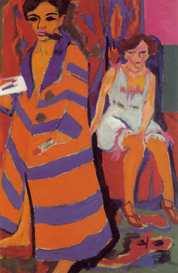 Self-Portrait with Model c1910 - Ernst Kirchner reproduction oil painting
