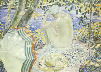 On the Bank c1914 - Frederick Carl Frieseke reproduction oil painting
