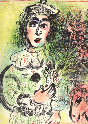 Clown with Flowers - Marc Chagall reproduction oil painting