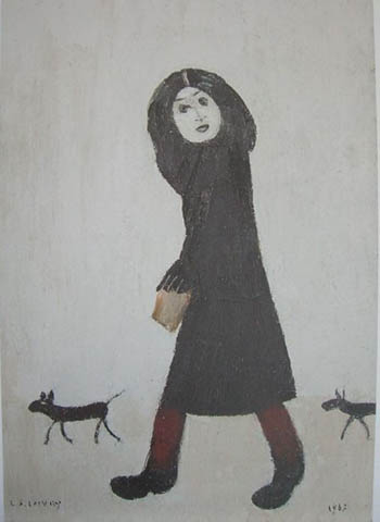 Lady with a Dog and Half 1963 - L-S-Lowry reproduction oil painting