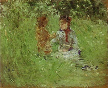 Woman and Child in the Garden at Bougival 1882 - Berthe Morisot reproduction oil painting