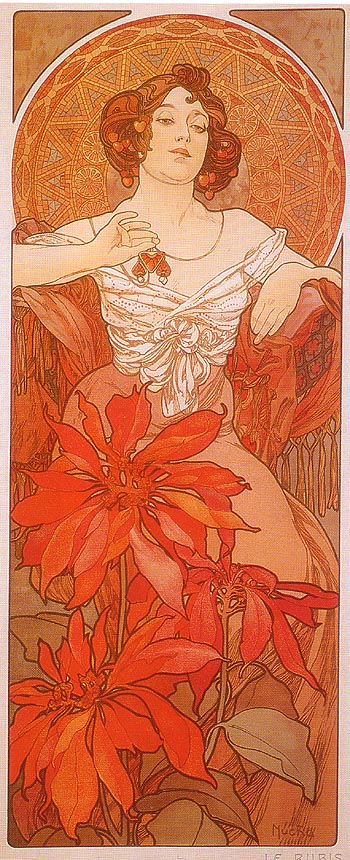 Ruby - Alphonse Mucha reproduction oil painting