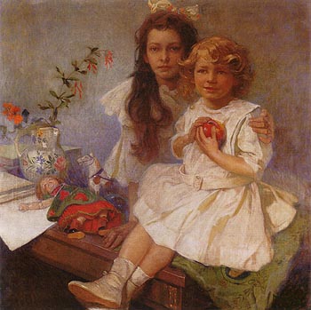 Jaroslava and Jiri the Artist s Children 1919 - Alphonse Mucha reproduction oil painting