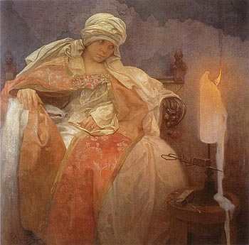 Woman with Burning Candle 1933 - Alphonse Mucha reproduction oil painting