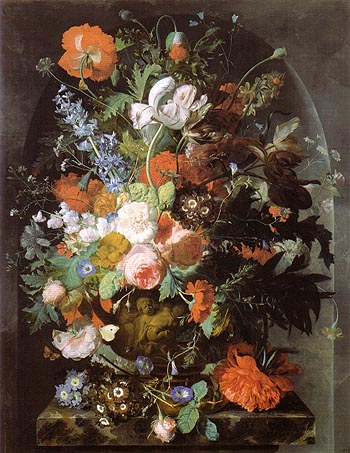 Vase of Flowers in a Niche c1732 - Jan Van Huysum reproduction oil painting