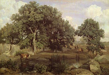 Forest Fontainbleau c1846 - Jean-baptiste Corot reproduction oil painting