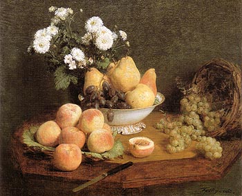 Flowers and Fruit on a Table 1865 - I Fantin-latour reproduction oil painting