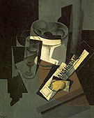 Fruit Dish Glass and Lemon Still Life with Newspaper 1915 - Juan Gris