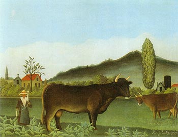 Landscape with Cattle - Henri Rousseau reproduction oil painting