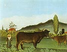 Landscape with Cattle - Henri Rousseau reproduction oil painting