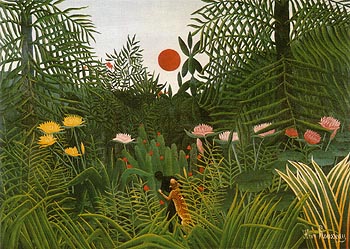 Negro Attacked by a Jaguar 1910 - Henri Rousseau reproduction oil painting