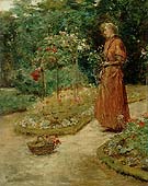 Woman Cutting Roses in a Garden 1888 - Childe Hassam reproduction oil painting