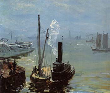 Tugboat and Lighter 1904 - William Glackens reproduction oil painting