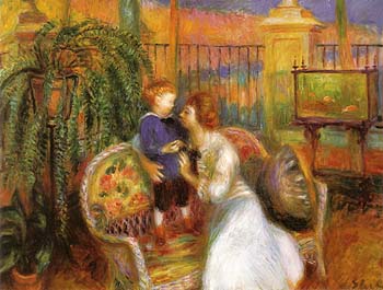 The Conservatory Lenna and Her Mother in the Conservatory 1917 - William Glackens reproduction oil painting