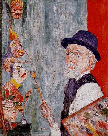 Self Portrait with Masks 1937 - James Ensor reproduction oil painting