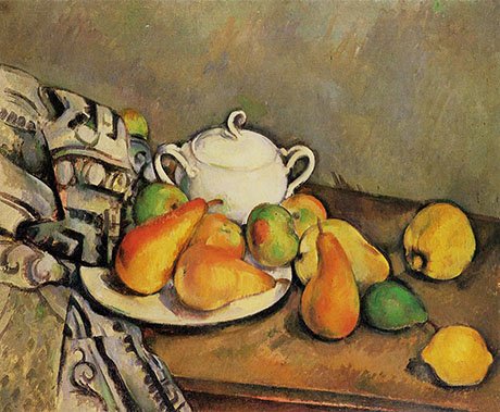 Sugar Bowl, Pears and Rug 1888 - Paul Cezanne reproduction oil painting