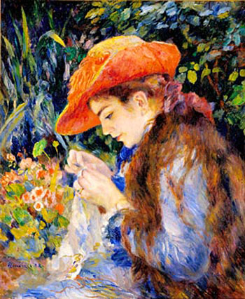 Marie-Therese Durand-Ruel Sewing 1882 - Pierre Auguste Renoir reproduction oil painting