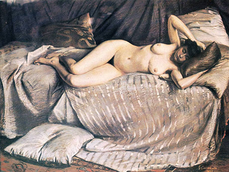 Naked Woman Lying on a Couch 1873 - Gustave Caillebotte reproduction oil painting