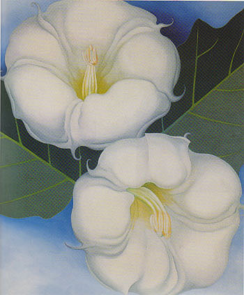 Two Jimson Weed with Green Leaves and Blue Sky 1958 - Georgia O'Keeffe reproduction oil painting