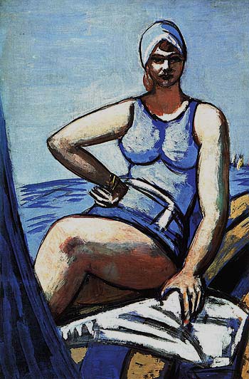 Quappi in Blue in a Boat - Max Beckmann reproduction oil painting