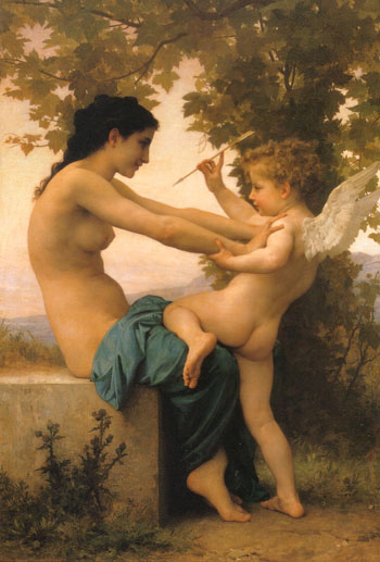 Young Girl Defending Herself aganst Eros 1880 - William-Adolphe Bouguereau reproduction oil painting