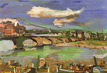 Dresden Augustus Bridge with Steamboat II 1923 - Oskar Kokoshka reproduction oil painting