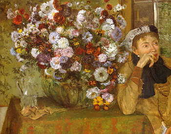 Woman With a Vase of Flowers 1865 - Edgar Degas reproduction oil painting