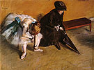 Ballerina and Woman with Umbrella on a Bench L Attente 1882 - Edgar Degas reproduction oil painting