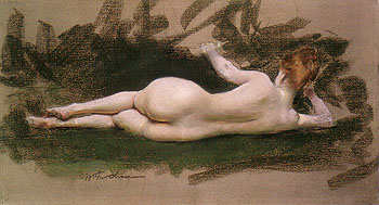 Untitled Resting Nude 1888 - William Merrit Chase reproduction oil painting