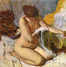 After the Bath Kneeling Woman Dryling Her Left Elbow - Edgar Degas