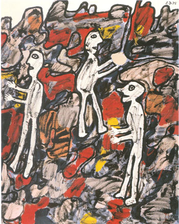 Site with Three Characters One with Cake - Jean Dubuffet reproduction oil painting