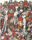 Site with Three Characters One with Cake - Jean Dubuffet