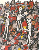 Site with Three Characters One with Cake - Jean Dubuffet reproduction oil painting