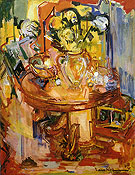 Round Table With Pipe Round Table with Vases of Flowers 1939 - Hans Hofmann reproduction oil painting