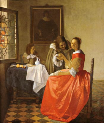 A Lady and Two Gentleman - Johannes Vermeer reproduction oil painting